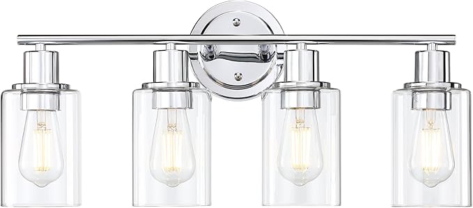 4-Light Chrome Bathroom Light Fixture Over Mirror,4-Light Chrome Vanity Lights for Bathroom Wall Light 4 Bulb