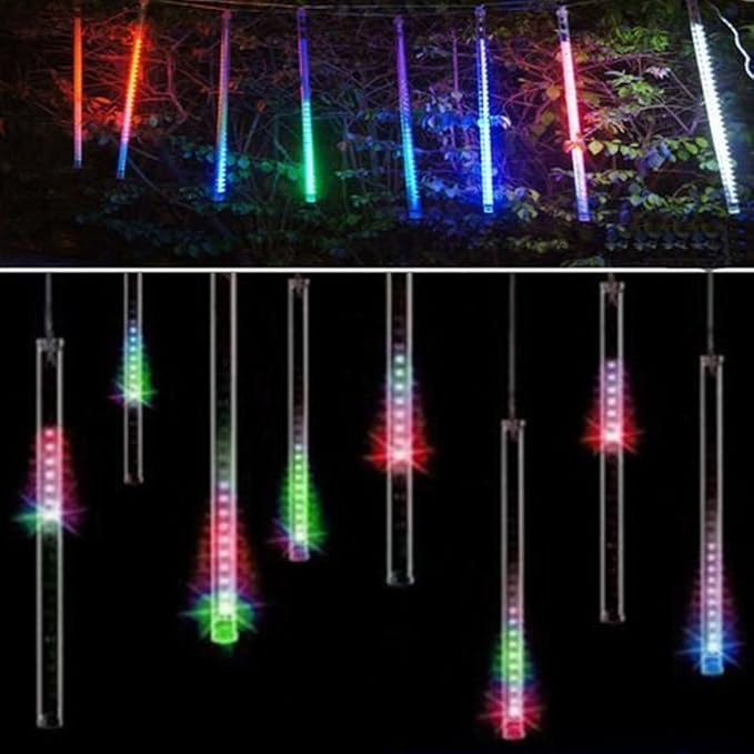 Aukora Christmas Lights Outdoor, UL Plug Halloween Lights Outside, LED Meteor Shower Light, 11.8in 8 Tubes 192 LEDs for Xmas, Wedding, Party, Holiday, Garden, Tree Decoration（Blue、Red、Green