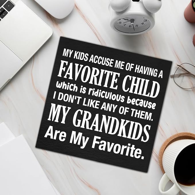 My Kids Accuse Me of Having a Favorite Child Wooden Sign Grandparents Day Decorations, Grandparents Gift Ideas Wood Block Plaque Box Sign for Home Desk Shelf Table Decorations 5 X 5 Inch - Black