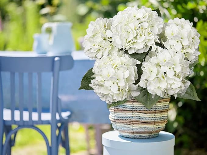 White Hydrangea Artificial Flowers Large Artificial Hydrangeas Silk Flower for Home Decor Indoor Wedding Flower Bouquets Faux Flowers Kitchen Centerpiece Table Decorations