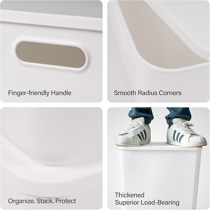 DOUKE White Large Plastic Storage Bins with Lids, 30qt & 16qt Closet Organizers and Storage Tubs, 12" Deep Lidded Aesthetic Storage Containers(4XL+2L)