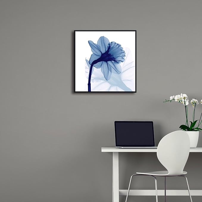 Pyradecor Large Black Framed Wall Art One Panel Blue Flickering Flower Paintings Canvas Prints Grace Floral Pictures Artwork for Bedroom Office Home Decorations