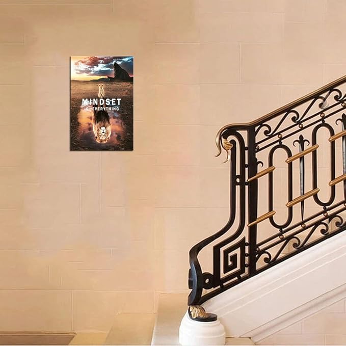 Motivational Canvas Wall Art Mindset is Everything Inspirational Entrepreneur Quotes Poster Small Lion Big Lion Print Artwork Decorate [12''W X 18''H]