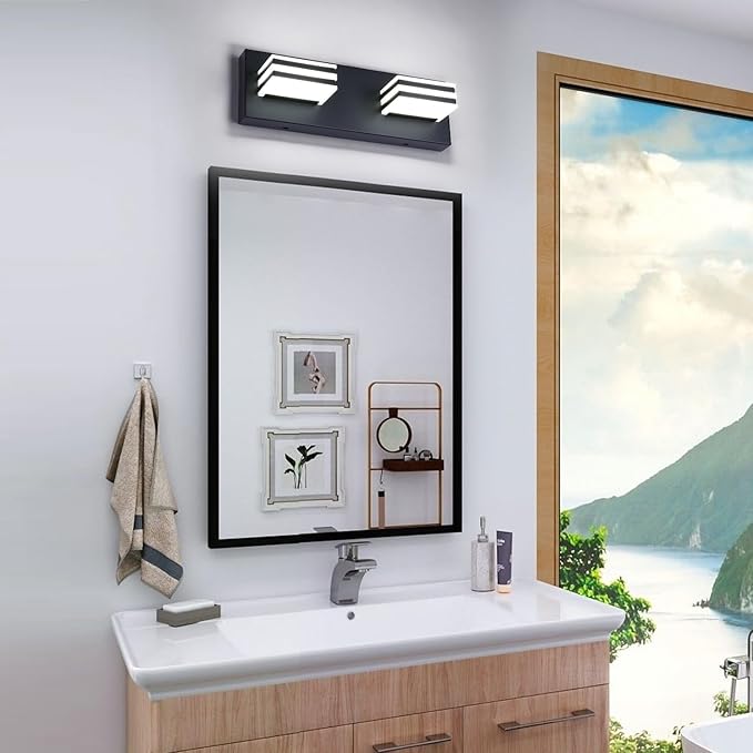 Black LED Vanity Light Fixtures 12W Bath Wall Lighs over Sink 2 Light Bathroom Mirror Lighting 14 Inch Vanity Sconces Modern Restroom Light Fixture Wall Lighting for Mirror in Bathroom Powder Room