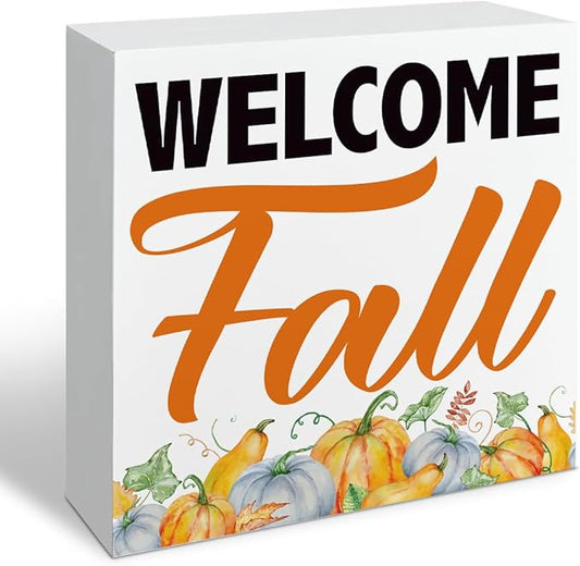Welcome Fall Wooden Box Sign, Front Door Porch Decor, Desk Decors Art, Decorative Wooden Table Signs, Rustic Farmhouse Home Decor, Autumn Decoration Gift, Fall Wood Signs A3