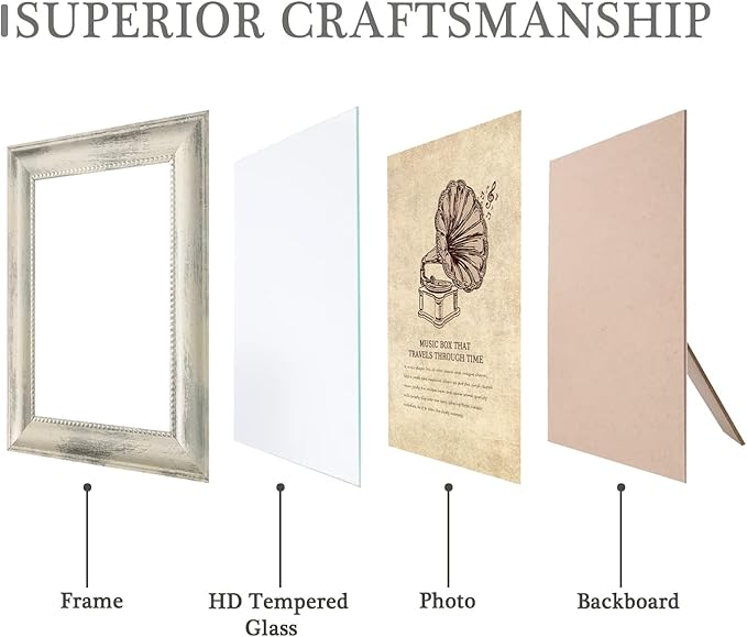 5x7 Picture Frames Set of 4 Vintage Photo Frame, Rustic Retro Photo Frame with Real Glass,Decorative Art Wall Mount and Tabletop Display Family Friends Wedding Gift