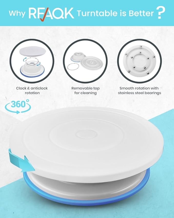 RFAQK 150 PCs Cake Decorating Kit for Beginners, Includes Video Course, Booklet, Cake Turntable, Leveler,100 Piping Bags,24 Numbered Piping Tips, Scraper set, Spatulas & Much more Baking Supplies Tool