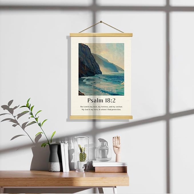 Vintage Christian Canvas Poster, Psalm 18:2 Canvas Poster Wood Hanger, Christians Wall Art, Bible Verse Posters, Modern Canvass Posters Decors, Home Decor Accent, Christian Gift