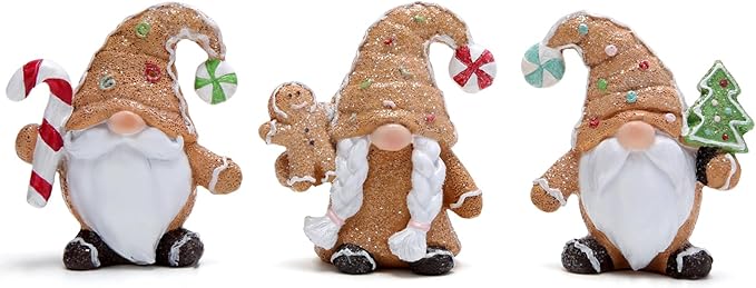 Hodao Christmas Gingerbread Gnome Decorations Set of Three-Charming Christmas Decor for Home Indoor-Festive Fun Gift (Classic Colors)