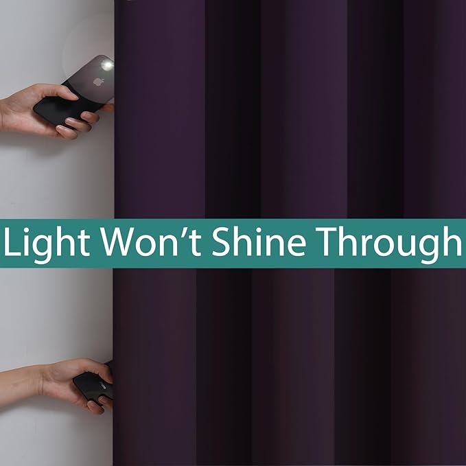 Yakamok 100% Blackout Curtains 84 Inches Long, 2 Thick Layers Heat and Full Light Blocking Soft Thermal Insulated Drapes for Bedroom(52" Wide Each Panel,Purple, 2 Panels)