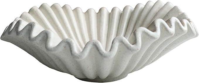 Large Decorative Bowl decor, Scalloped Pedestal Bowls for Modern Home Decor,Ruffle Decor,Stylish Key Bowl for Entry Table,Decorative Fruit Bowl for Kitchen Counter, Light Gray
