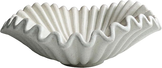 Large Decorative Bowl decor, Scalloped Pedestal Bowls for Modern Home Decor,Ruffle Decor,Stylish Key Bowl for Entry Table,Decorative Fruit Bowl for Kitchen Counter, Light Gray