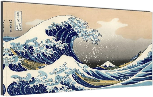 QBQT The Great Wave Off Kanagawa Japanese Famous Painting Prints Home Office Bedroom Decor Large Artwork for Living Room Kitchen Hallway Wall Decor Frame 20x40inch