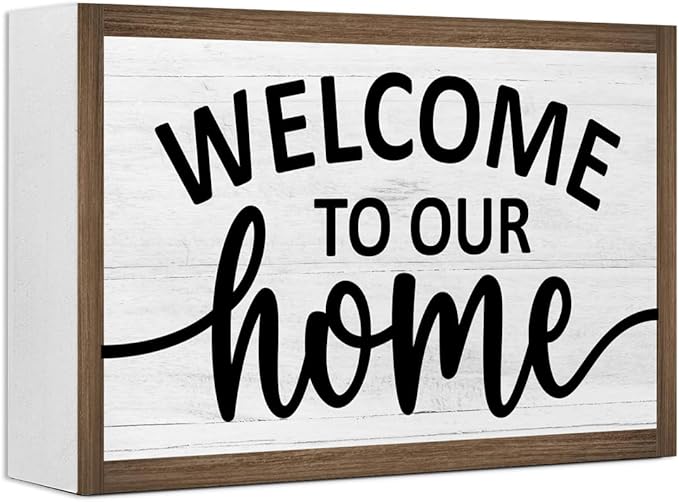 Welcome to Our Home Wooden Box Sign Desk Decor,Family Saying Wood Block Sign for Home Farmhouse Bedroom Shelf Tabletop Wall Decor