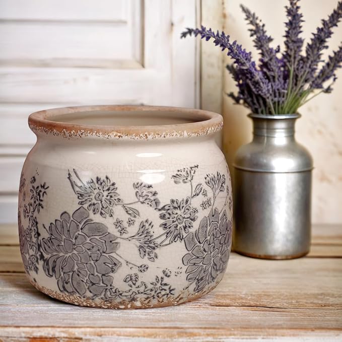 Ceramic Planters for Plants, Plant Pots with Drainage Hole, 6.29in. Flower Pots for Indoor Plants, Vintage Planters & Succulent Pots, Crackle Glaze Finish Plant Pots, Gray