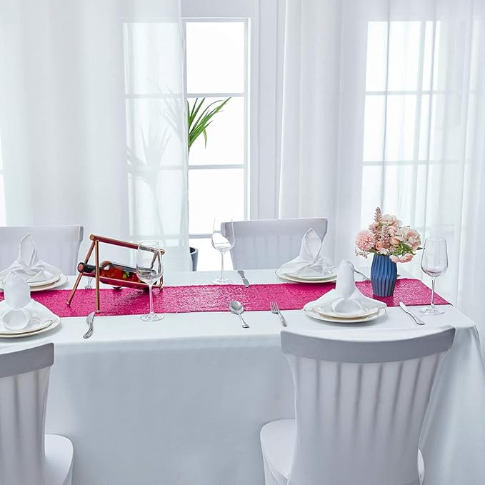 2 Packs 12 x 108 inches Hot Pink Sequin Table Runner, Glitter Fuchsia Table Runner for Wedding Birthday Bachelorette Holiday Party Supplies Decorations Bridal Shower Baby Shower