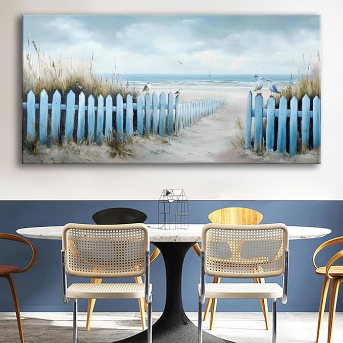 Wall Art for Living Room Large Beach Oil Painting Ocean Sea Bird Seagull Canvas Artwork Framed Ocean Themed Artwork Seascape Coastal Picture for Office Bedroom Decor 58x28in