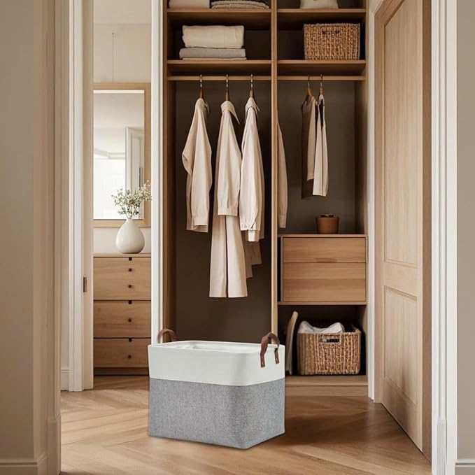 DECOMOMO Fabric Storage Basket Large Closet Storage Bins for Toys Nursery & Laundry Storage (Grey & White, XXL - 3 Pack)