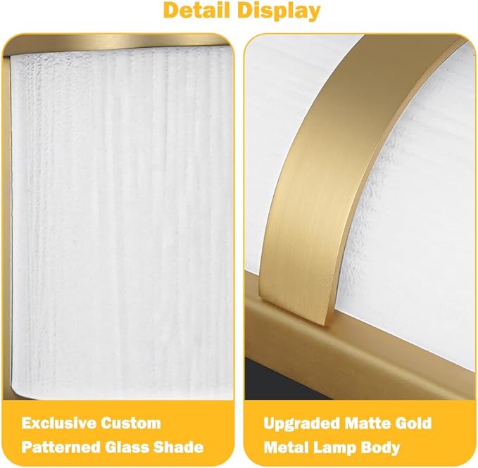 LED Bathroom 16 Inch Vanity Lighting Fixtures | CRI 90 4000K Matte Gold Wall Sconces Set of Two with White Frosted Glass Lamp Shade | 120V 15W 1200LM Dimmable with Dimmer Switch(not Included)