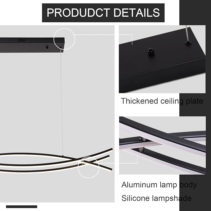 Modern Pendant Light - 39.37" LED Dimmable Chandelier for Kitchen Island & Dining Room, Adjustable Height with Remote