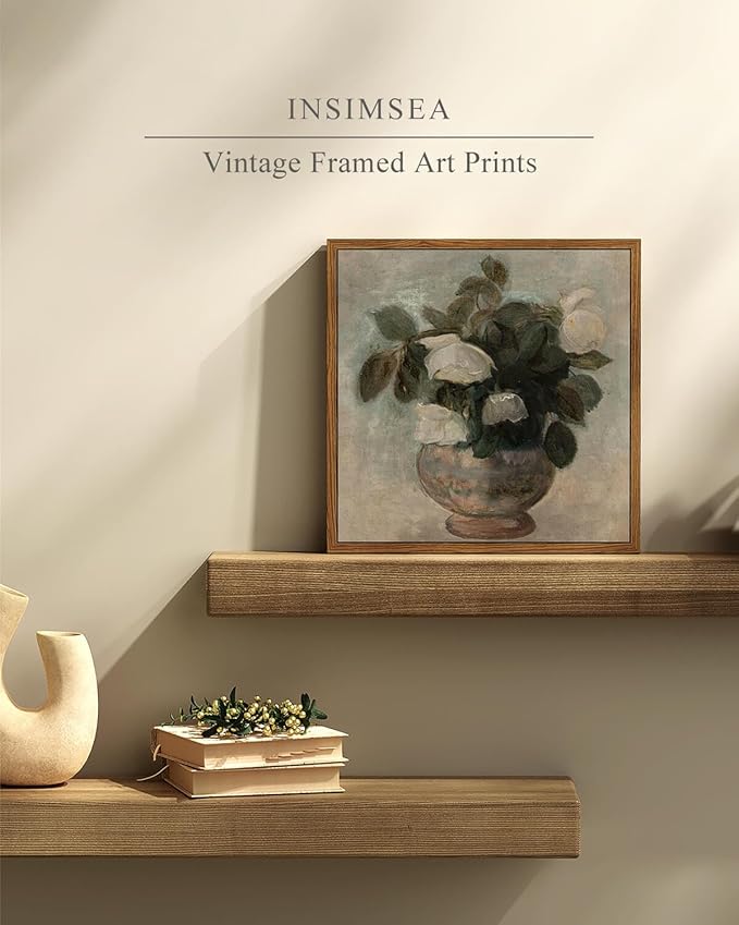 InSimSea Square Framed Canvas Wall Art, Flower Pictures Decor Flower in Vase Wall Painting, Pictures for Bedroom Bathroom Art Wall Decor, Kitchen Office Living Room Wall Art 10"x10"