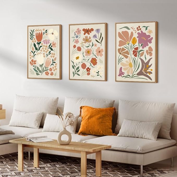 CHDITB Henri Matisse Framed Canvas Wall Art Prints, Pink Beige Flower Market Wall Decor, Minimalist Floral Wall Painting, Abstract Matisse Wall Art for Living Room, Bedroom, Dining Room - 16"x24"x3