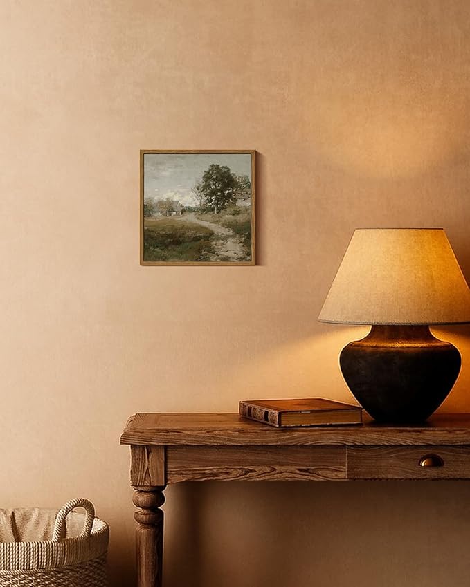 InSimSea Square Framed Canvas Wall Art, Vintage Countryside Landscape Paintings, French Country Wall Pictures for Bedroom Bathroom Living Room, Canvas Prints Artwork, Farmhouse Decor 9"x9"