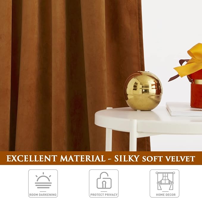 StangH Burnt Orange Curtains for Fall Autumn 92 inches Long, Back Tab Room Darkening Thermal Insulated Drapes, Elegant Home Decor for Theater/Office/Dining Room, W52 x L92, 2 Panels