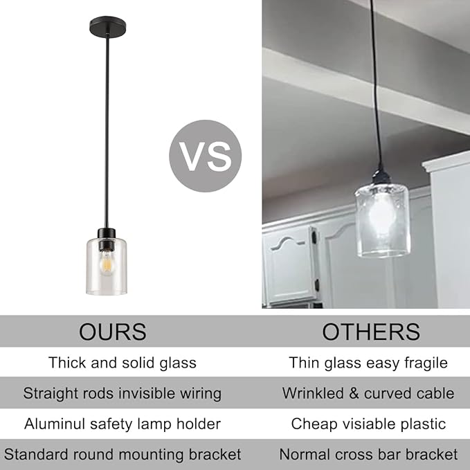 Black Pendant Lights Kitchen Island - Seeded Glass Pendant Light Fixture Multiple Stems Rods 3 Units 12 Inch 3 Units 4 Inch (2 Pack Black Seeded Downrod)