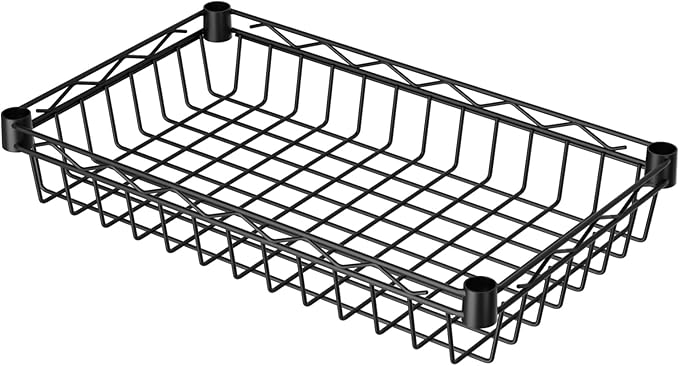 SINGAYE 6 Tier Basket Shelf Wire Shelving Unit Adjustable Storage Shelves Big Basket Rack for Garage Kitchen Office Pantry Corner 17" Dx12 Wx63 H Black