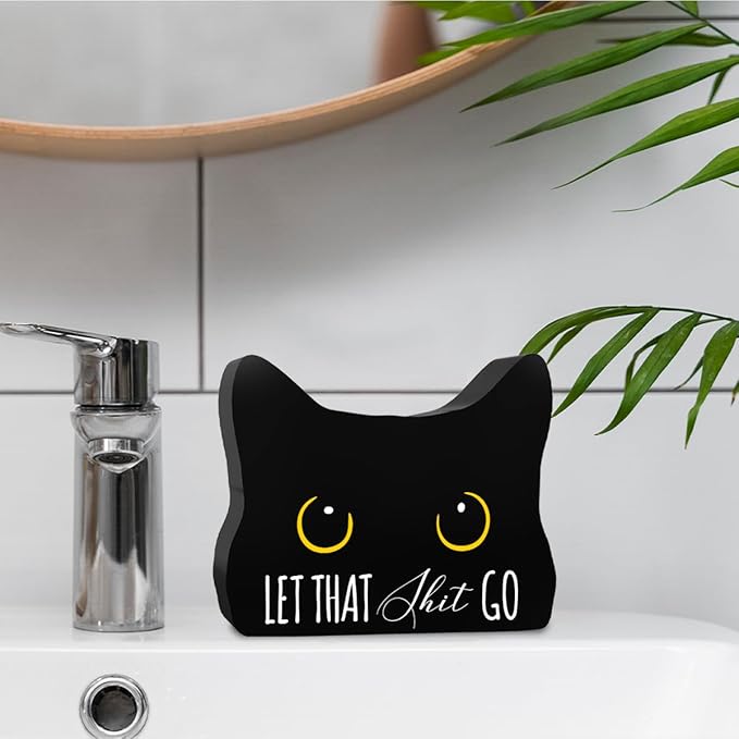 Funny Bathroom Acrylic Decor Sign, Let Them Go Sign, Black Cat Decor Cat Decor for Home Bathroom Cat Lover Gifts For Women Men