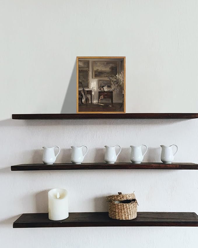 KBKBART Vintage Framed Wall Art, Farmhouse Decor Moody Still Life Canvas Oil Painting Vintage Dark Bathroom Art Prints, Neutral Antique Wall Art Decor for Bedroom, Living Room, Gallery, Gifts for Friends or Family (8"x10")