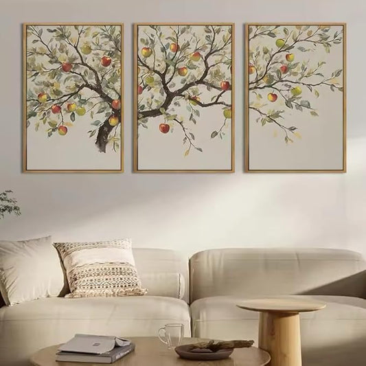 IAPTTOP Large Neutral Botanical Wall Art 16x24 Inch Beige Fall Wood Tree Canvas Wall Decor Rustic Farmhouse Leaves Wall Painting Art Print for Kitchen Living Room Set of 3