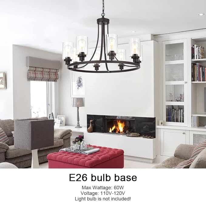 MELUCEE 8 Lights Large Farmhouse Chandelier Wagon Wheel, Industrial Island Lights for Kitchen Dining Room Lighting Fixtures Hanging Oil Rubbed Bronze Finish