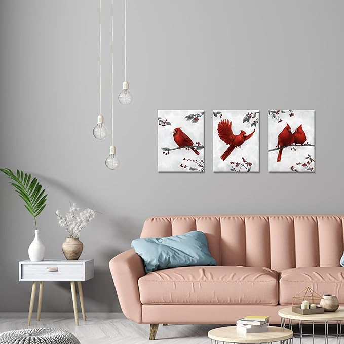 Kalormore Bird Wall Art for Bedroom Red Cardinal Painting Giclee Canvas Prints Gallery Wrapped Picture Artwork Gallery Wrapped Wall Decorataion for Home Living Room Office Bathroom