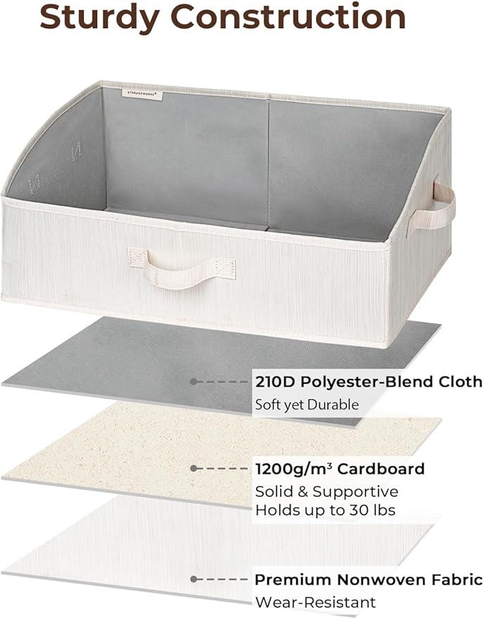 StorageWorks Closet Storage Bins, Trapezoid Organizer Box for Shelves, Fabric Clothes Bin, Foldable Organizing Baskets with Handles, Large, Mixing of Beige, White & Ivory, 3-Pack