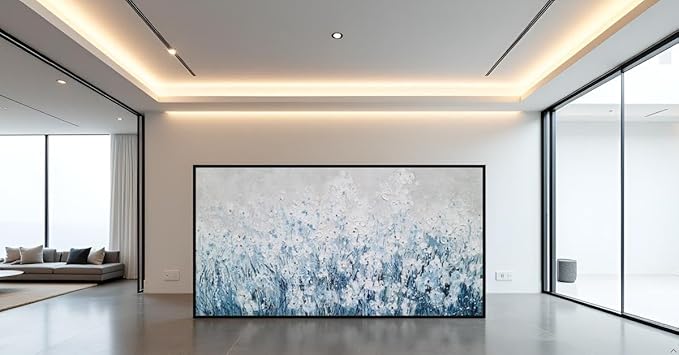 Yihui Arts Blue White Flower Painting - Modern Aesthetic Floral Artwork for Home Decor