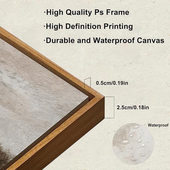 KBKBART Framed Canvas Wall Art, Vintage Wall Art European Landscape Oil Painting, Rustic Farmhouse Decor Country Landscape Print, Vintage Art Pictures for Bathroom Wall Decor Bedroom Living Room