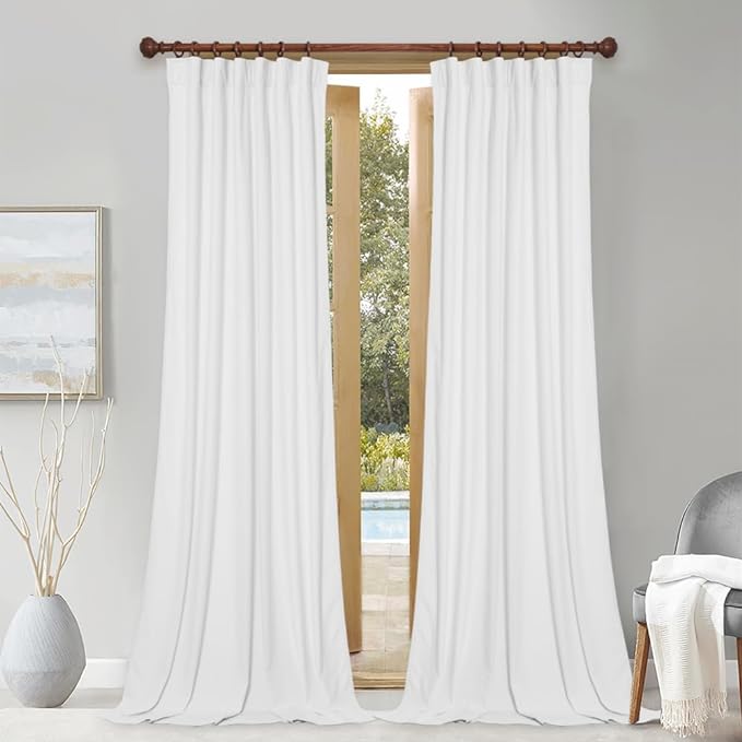 StangH White Velvet Curtains 96 inches Long for Living Room, Light Dimming Privacy Protect Sliding Door Covering for Nursery/Dining/Patio, W52 x L96, 2 Panels