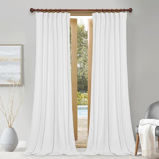 StangH White Velvet Curtains 96 inches Long for Living Room, Light Dimming Privacy Protect Sliding Door Covering for Nursery/Dining/Patio, W52 x L96, 2 Panels