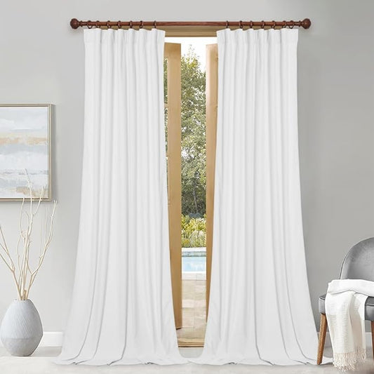 StangH White Curtains 90 inches Long, Super Soft Velvet Light Dimming Window Drapes Back Tab Home Decor for Sliding Door/Nursery Bedroom/Living Room, W52 x L90, 2 Panels