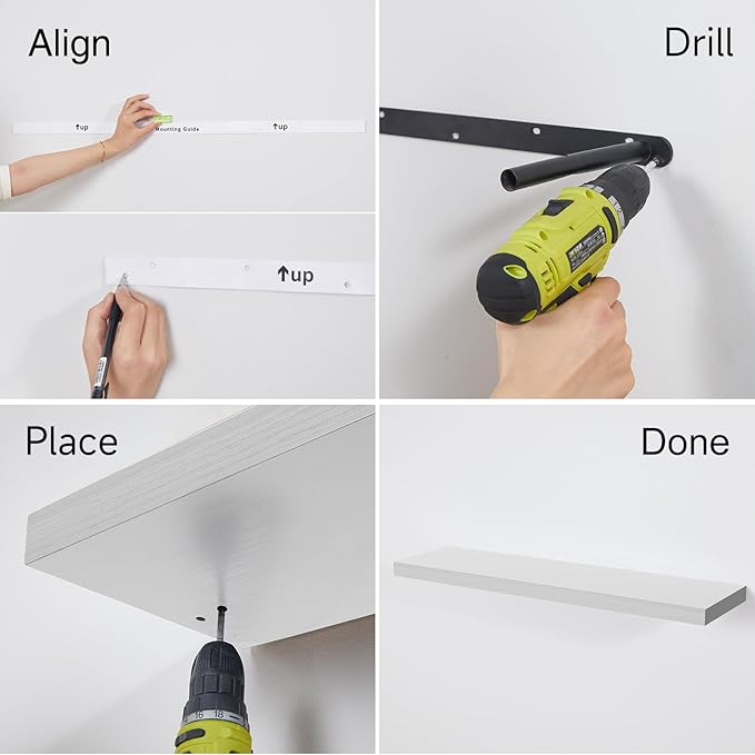 BAYKA White Floating Shelves for Wall, 36 inches Wall Mounted Rustic Wood Shelves for Bathroom, Bedroom, Living Room, for Books/Storage/Decor（Set of 3）