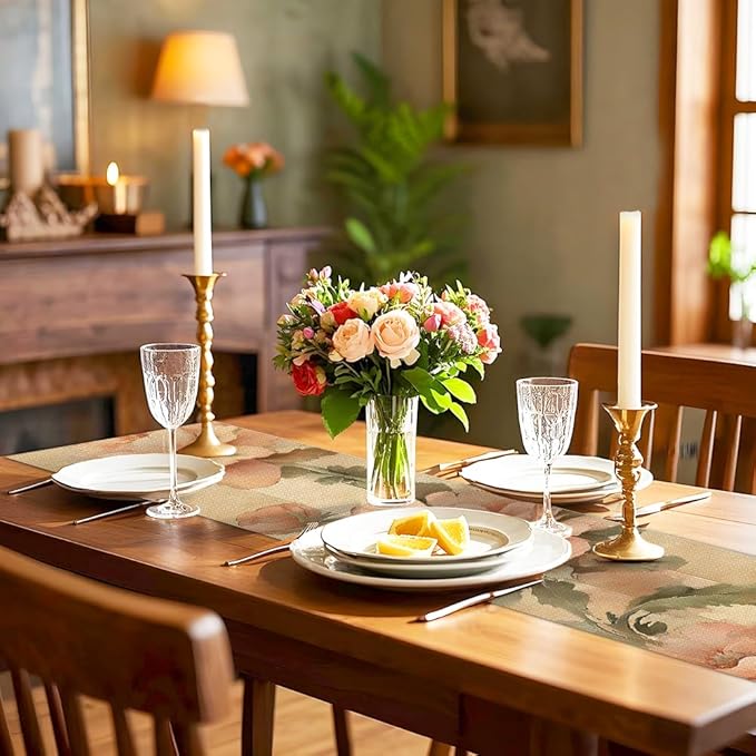 ANNA QUEEN Flowers Table Runner 13 x 72 Inch for Dining Table, Table Runner for Seasonal Autumn Kitchen Dining Table Decoration for Home Party Decor Thanksgiving Harvest