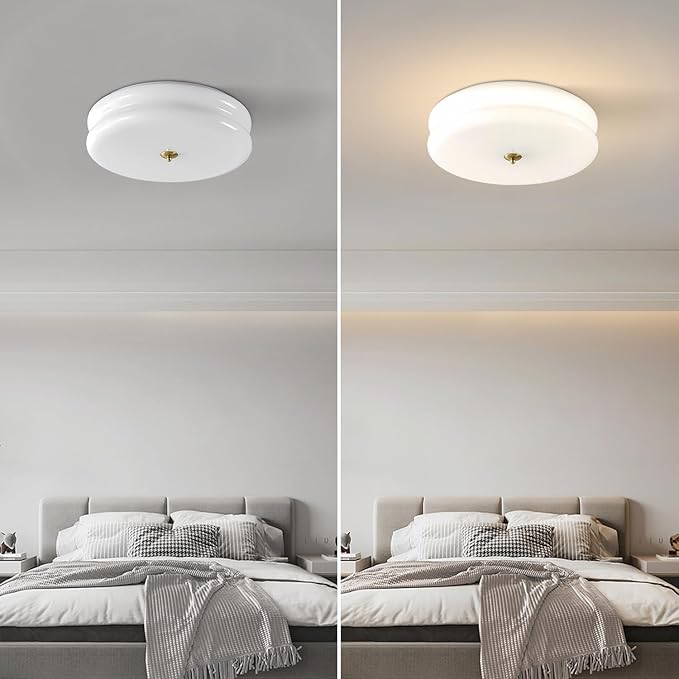 KCO Lighting Modern Hallway Ceiling Lights Milk White Glass Flush Mount Ceiling Light Large Round LED Ceiling Light with Remote Vintage Gold Bathroom Ceiling Lights