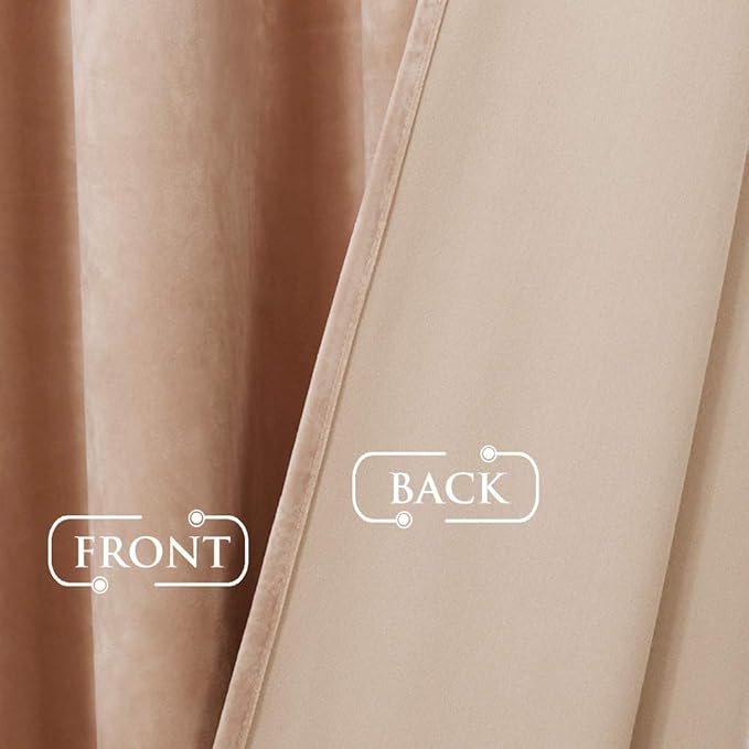 StangH Soft Beige Blush Velvet Curtains Light Dimming for Girls Bedroom, Luxury Look Solid Window Treatment Thermal Insulated Energy Efficient for Kitchen/Laundry, W52 x L63, 2 Panels