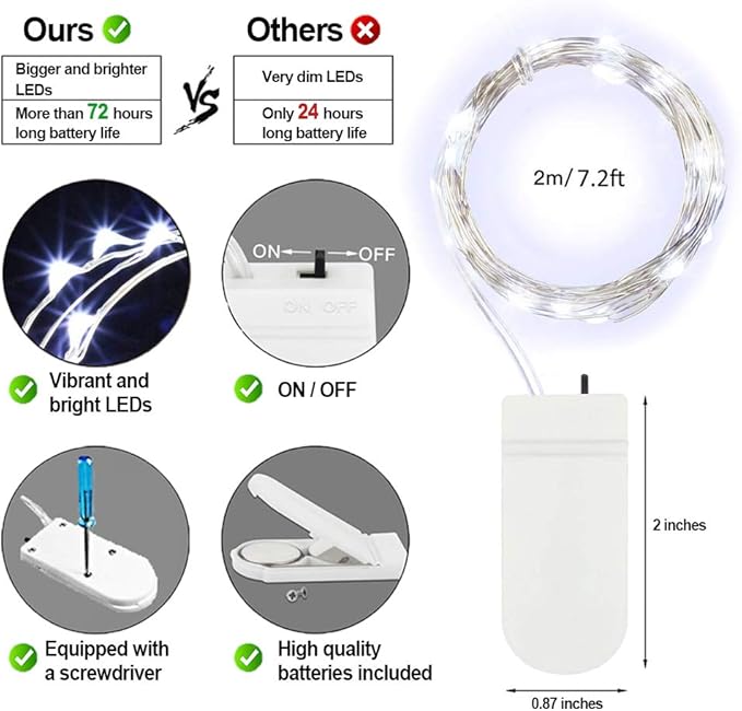 MUMUXI 48 Pack 7.2ft Fairy Lights Battery Operated, 20 Micro LED Mini Waterproof String Lights Silver Wire Firefly Starry for DIY Wedding Party Mason Jars Crafts Holiday Decoration, Cool White