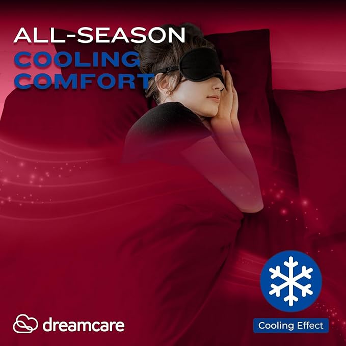 DREAMCARE Twin XL Sheet Set - Cooling Bed Sheets - 4pc Set - up to 15" Deep Pocket Twin XL Sheets - Soft & Long Lasting 100% Fine Brushed Polyester with Side Pocket - Burgundy