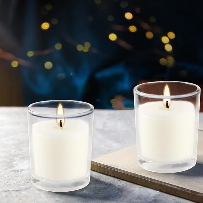 48 Pack White Unscented Clear Glass Filled Votive Candles. Hand Poured Wax Candle Ideal Gifts for Aromatherapy Spa Weddings Birthdays Holidays Party (White)