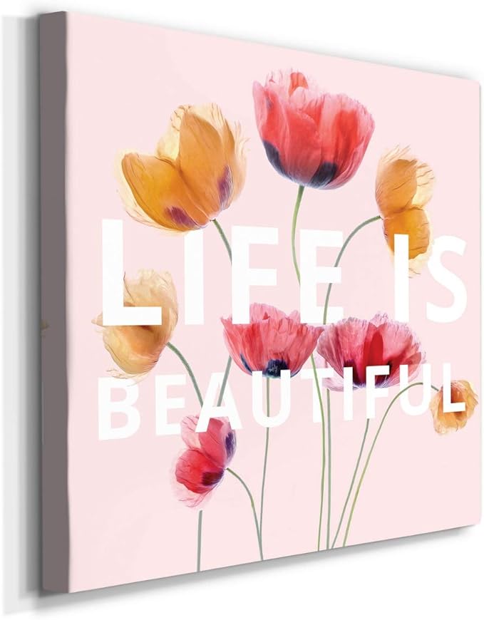 Wexford Home Square Premium Gallery Wrapped Canvas Flower Multicolor Wall Art Abstract Floral Romance Modern Pictures Print for Home Office, Ready to Hang, life is beautiful, 10x10