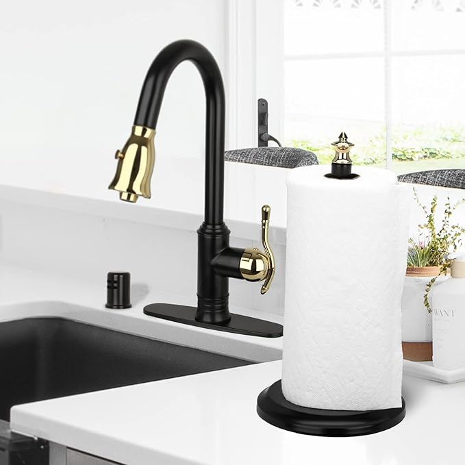 Akicon Paper Towel Holder Stand for Kitchen Countertop & Dining Room Table (Gold, Classical)